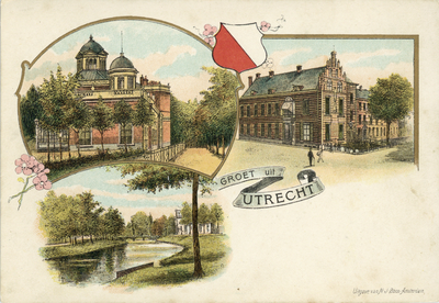 602716 Collage van gezichten te Utrecht:- Sterrenwacht- Paushuize- Stadsbuitengracht bij de Maliesingel.01-01-1890-31-12-1905